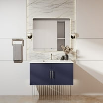 Sonoma 36 in W x 22 in D Navy Blue Single Bath Vanity, White Quartz Top and 36 in LED Mirror