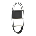 thumbnail image 6 of DecMode 16" x 6" Oval 2-Tier Black Wall Shelf with Wood Accents, 6 of 13