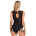 thumbnail image 3 of DPOIS Women Mesh Patchwork Sequins Fringe Bodysuit Jazz Leotard Costume Black L, 3 of 7