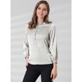 thumbnail image 4 of Blusa de satén de oficina Allegra K con botón de puño elástico y cuello con volantes para mujer gris XS, 4 of 6