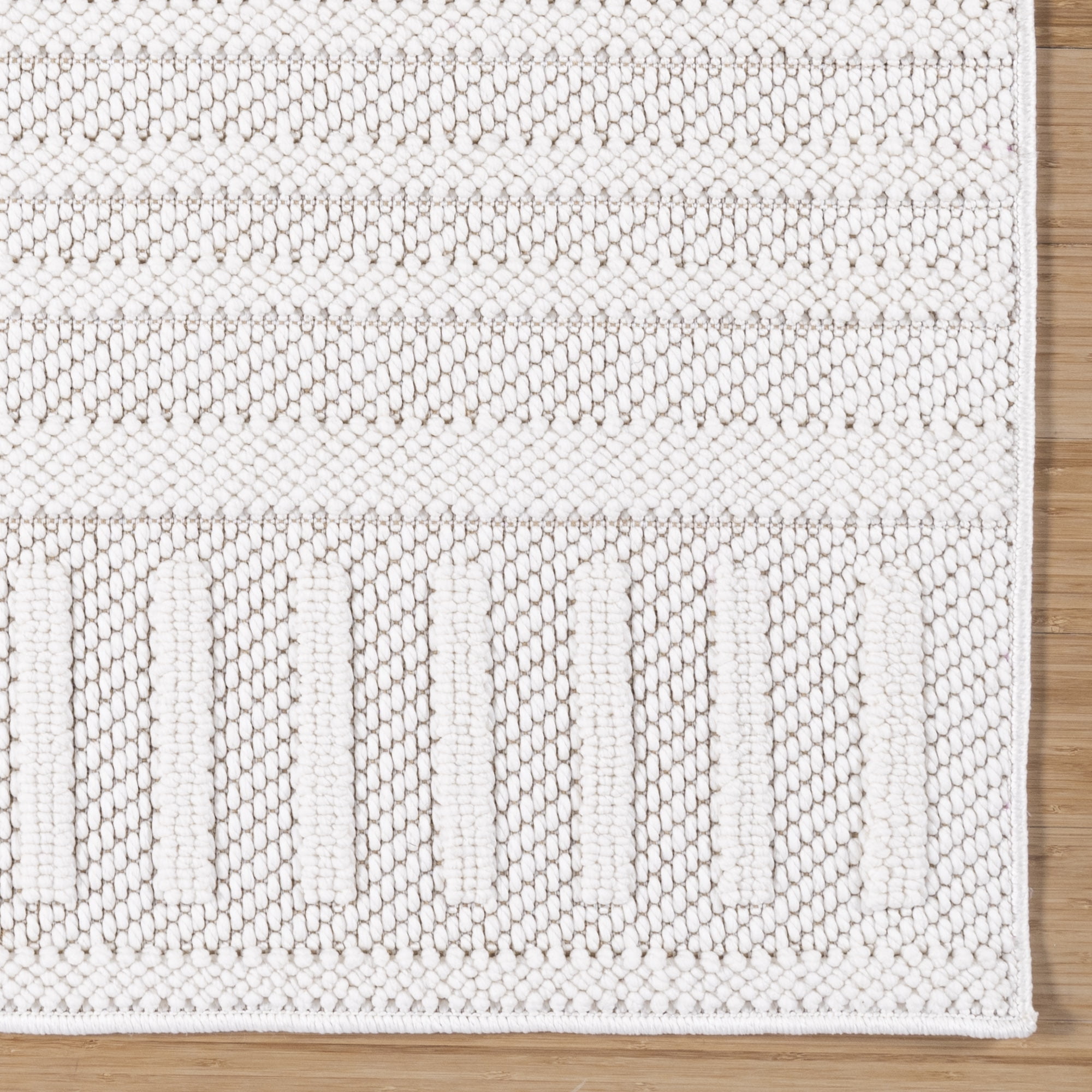 Gertmenian Malini Lana Cream Ivory Bohemian Geometric Tonal Polyester High-Low Indoor Area Rug, 2x8