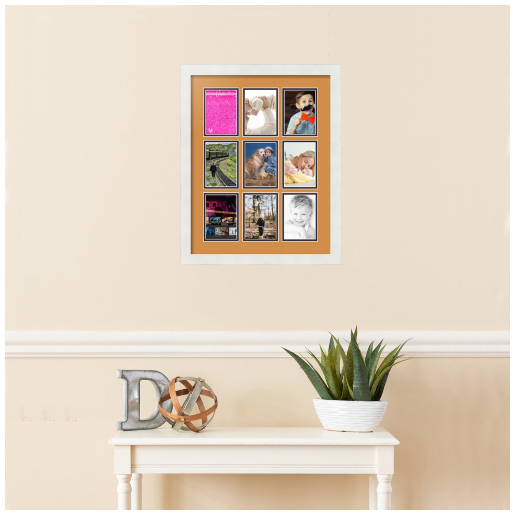 ArtToFrames Collage Photo Picture Frame with 9 - 3.5x5" Openings, Framed in White with Amber and Black Mats (CDM-3966-1045)