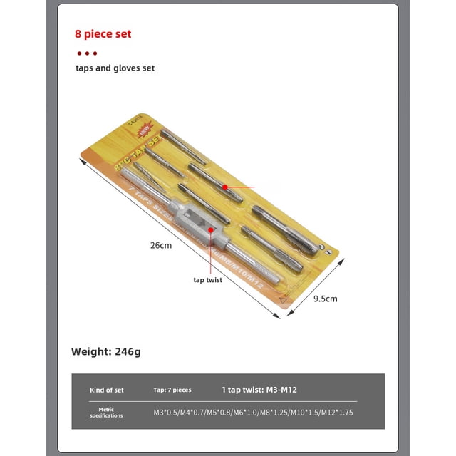 Kit d'Outils à Main en Acier Allié Métrique 8 Pcs : Comprend Clé à Tampon, Support de Dée, Clé à Cliquet, Pince et Ruban – Ensemble Compact et Durable pour Réparations DIY, Projets de Quincaillerie et Usage Professionnel