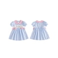 thumbnail image 2 of BemeyourBBs Kids Toddler Baby Girl Back to School Dress Outfit 2 3 4 5 6 Years Little Girl Summer Plaid Gingham Dress Short Sleeve Doll Collar Apple Scissors Pencil Embroidered Dress, 2 of 9