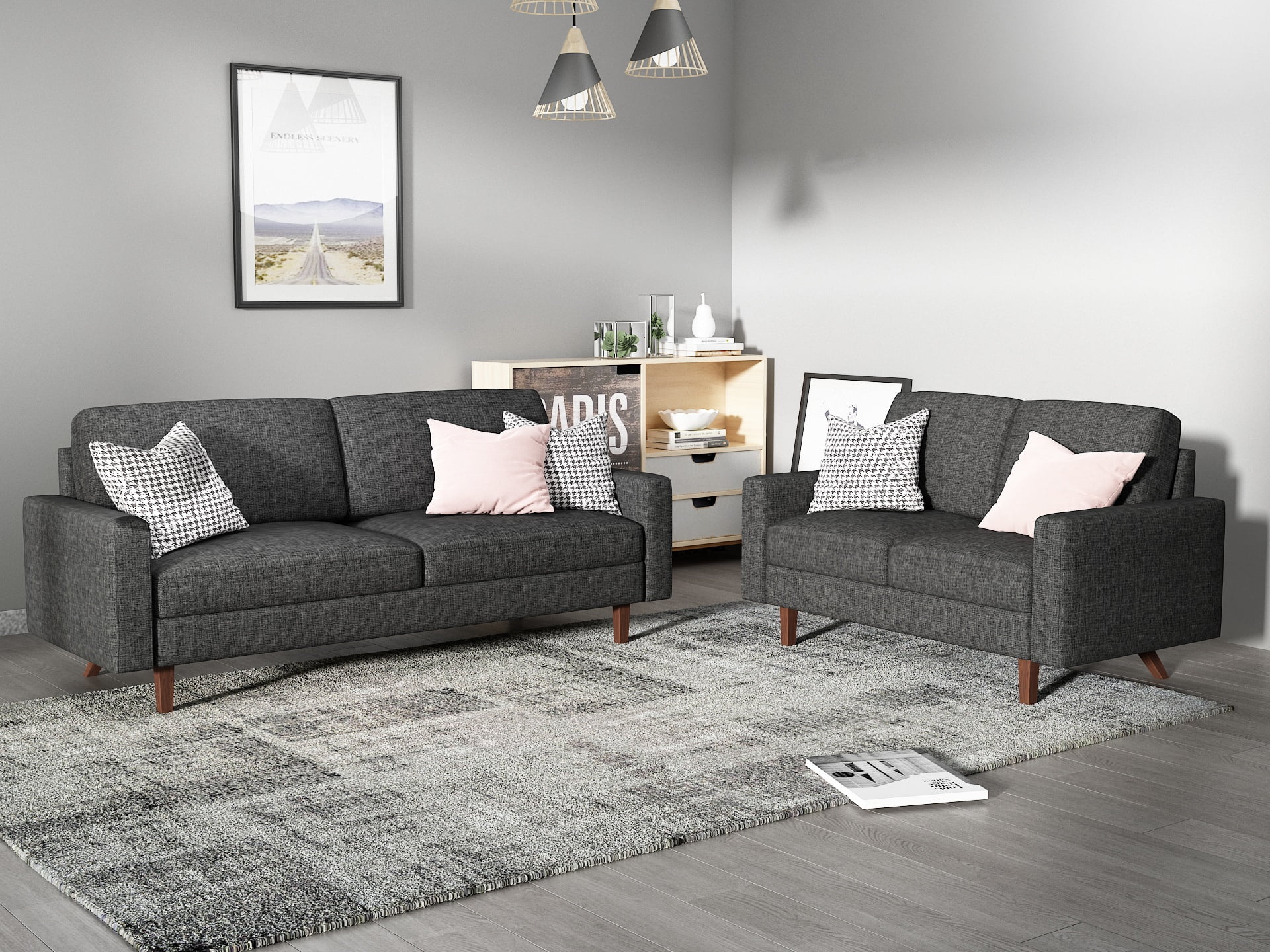 US Pride Furniture Elvin 2 Piece Linen Fabric Living  Room  
