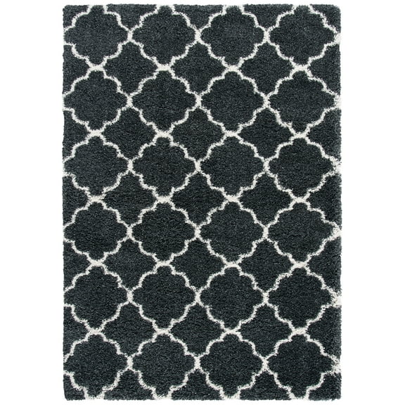 SAFAVIEH Hudson Jaye Plush Geometric Shag Runner Rug, Dark Grey/Ivory, 2'3" x 8'