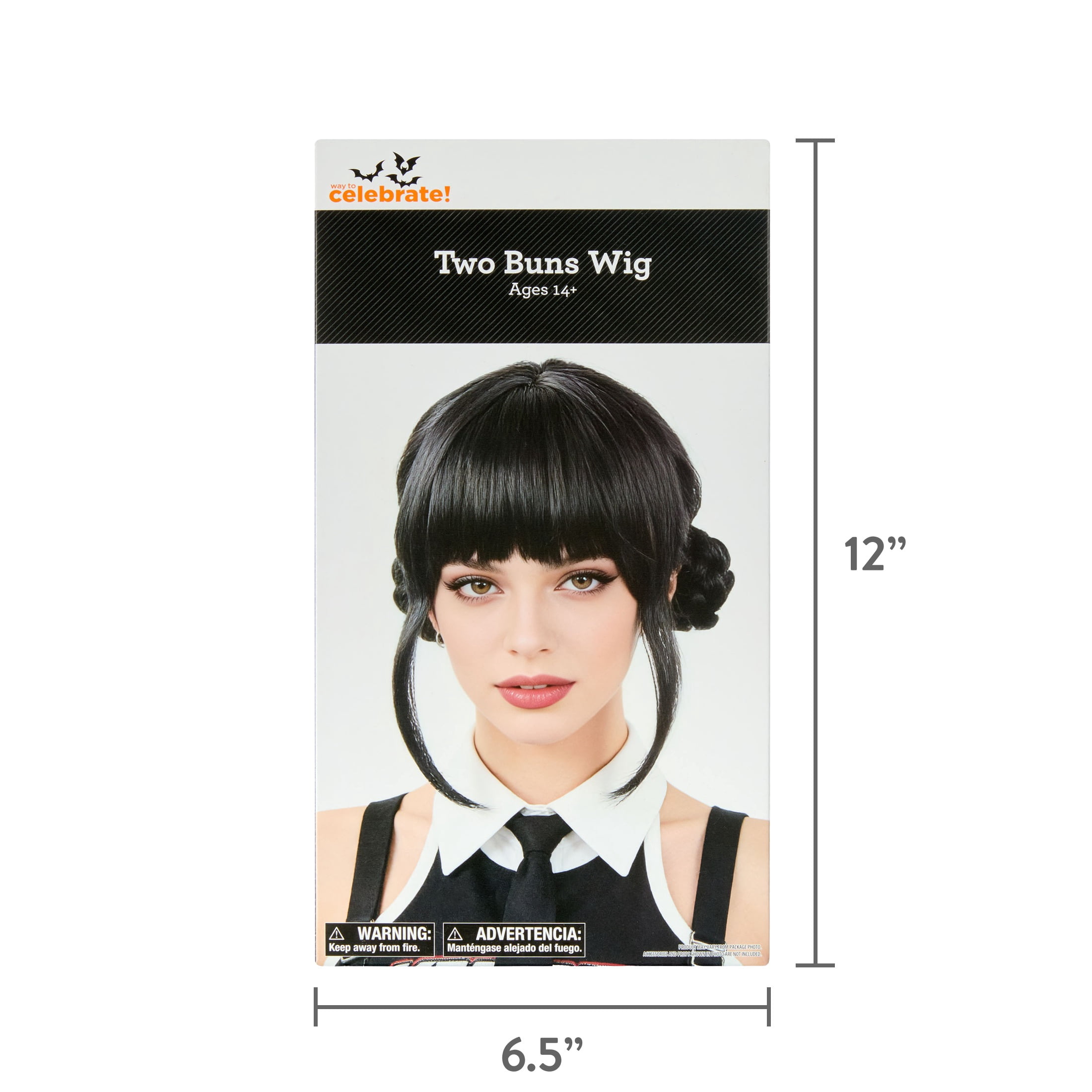 Two Buns Wig Costume Accessory for Adults, Black, Halloween by Way To Celebrate