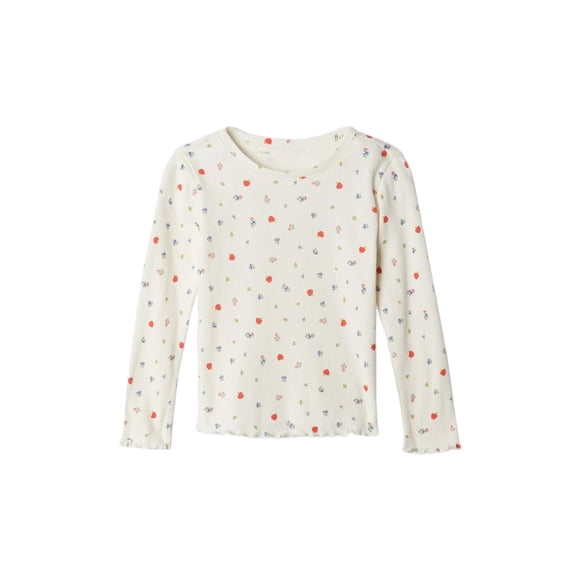 GAP Camiseta de Manga Larga con Canalé para Bebé Niña en Color Hueso con Estampado Floral 12-18M