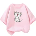 thumbnail image 5 of Bonita camiseta de algodón con dibujo de gato para niños y niñas, cuello redondo, manga corta, informal, estética, a la moda, para bebés, 5 of 5