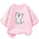 thumbnail image 5 of Bonita camiseta de algodón con dibujo de gato para niños y niñas, cuello redondo, manga corta, informal, estética, a la moda, para bebés, 5 of 5