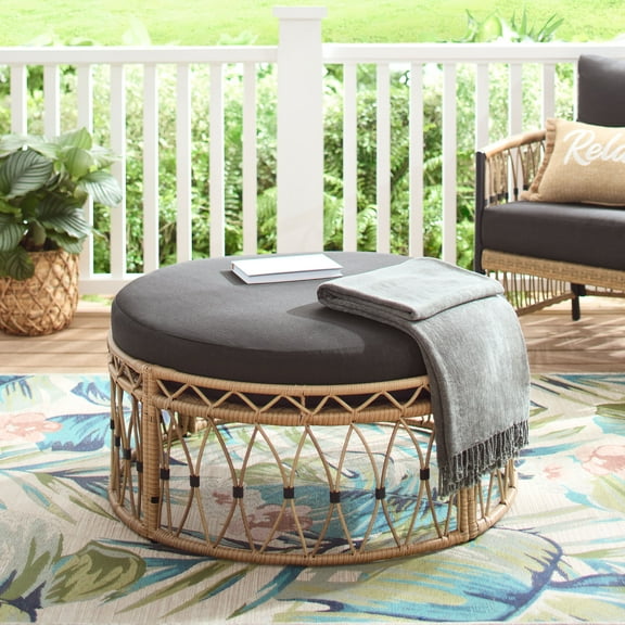 Better Homes & Gardens Lilah Outdoor Wicker 36" Round Ottoman , Black