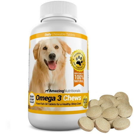 Amazing Nutritionals Omega 3 Pure Fish Oil Daily Supplement Chews for Dogs, 120