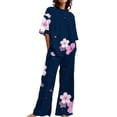 thumbnail image 5 of WCJM Pink Summer Outfits For Women 2 Cotton Linen Set Oversized T Shirts Straight Leg Pant Plus Size Tracksuit, 5 of 5
