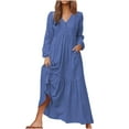 thumbnail image 2 of Turilly Fashion Women's Dresses Casual Long Sleeve Color V-Neck Long Dress, 2 of 4