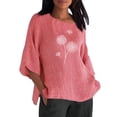 thumbnail image 2 of pxiakgy Chemises pour Femmes Été Manches 3/4 Col Rond Imprimé floral Haut Ample T-Shirts Tunique en Lin Décontractée blouse Rose + m, 2 of 4