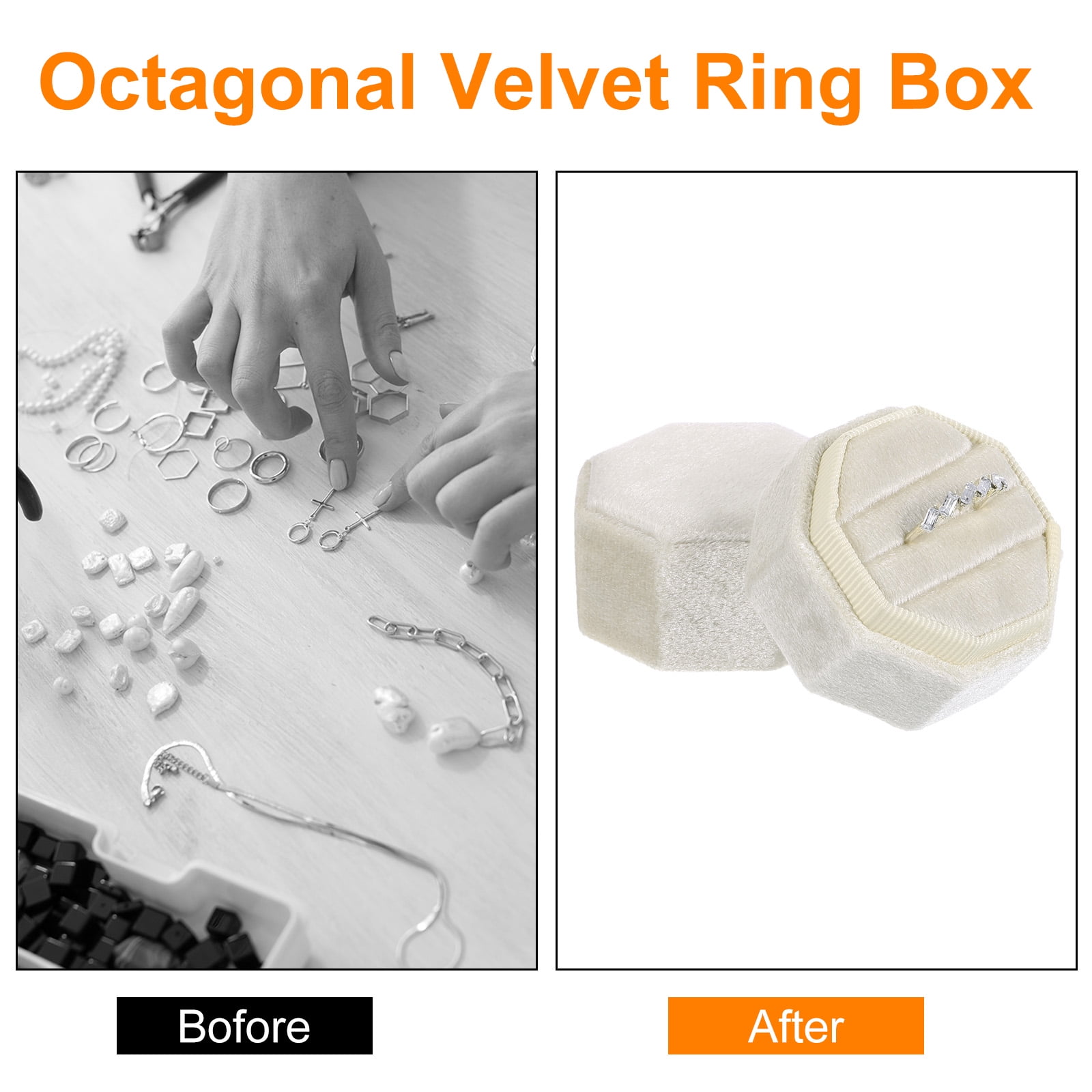 Unique Bargains Octagon Velvet Ring Box for Wedding Rings Light Yellow