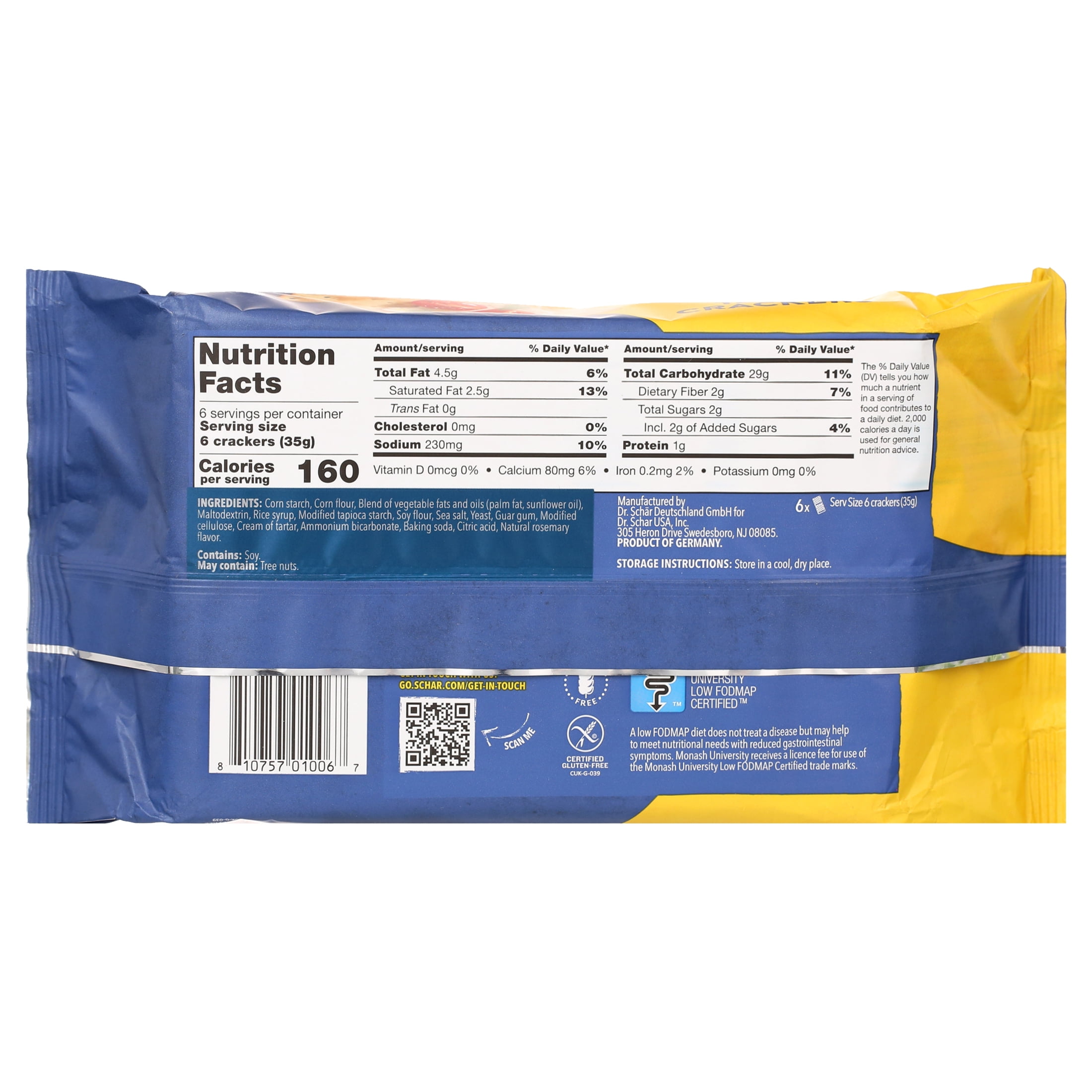 (6 pack) Schar Gluten Free Table Crackers, Paper Packet, 7.4 Ounce (1.2oz Packs per Case)