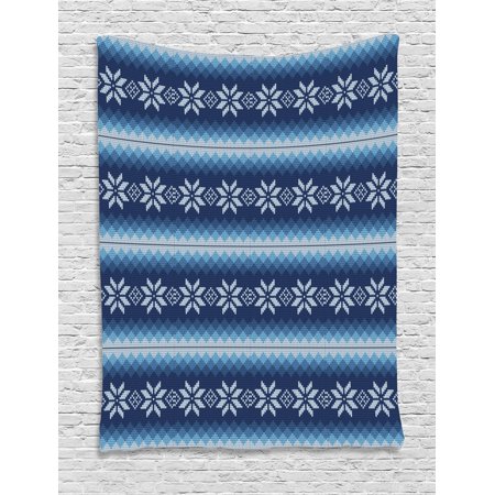 Winter Tapestry Traditional Scandinavian Needlework Inspired Pattern Jacquard Flakes Knitting Theme Wall Hanging For Bedroom Living Room Dorm Decor