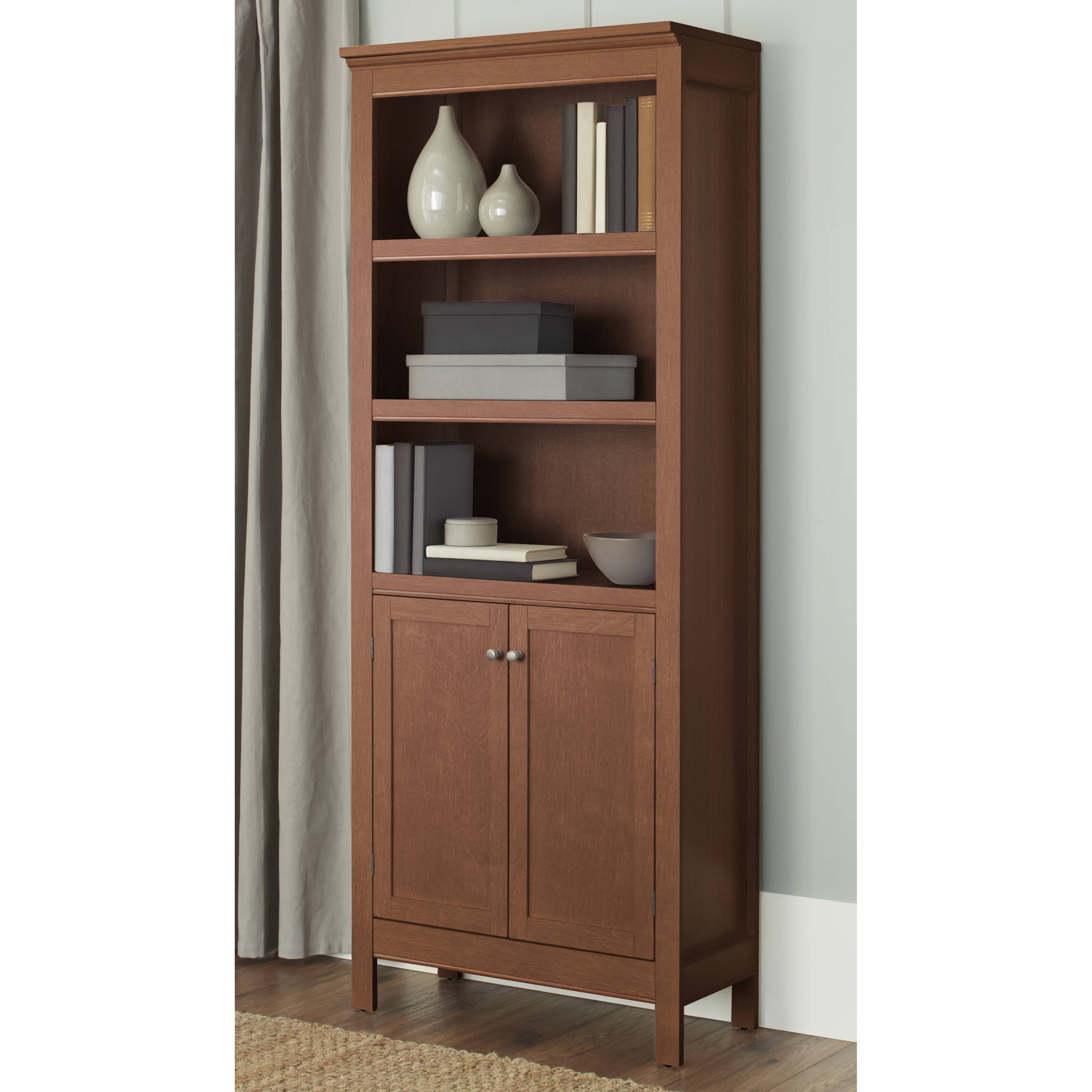 Elegant 5Shelf Bookcase with Doors, Stylish Home Storage Display Unit