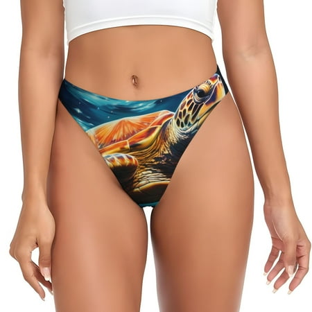 Sigee Colorful Flower Sea Turtle for Women s G-String Panty  Low Rise  Soft Lace Perfect for Everyday Wear or Special Occasions-Large