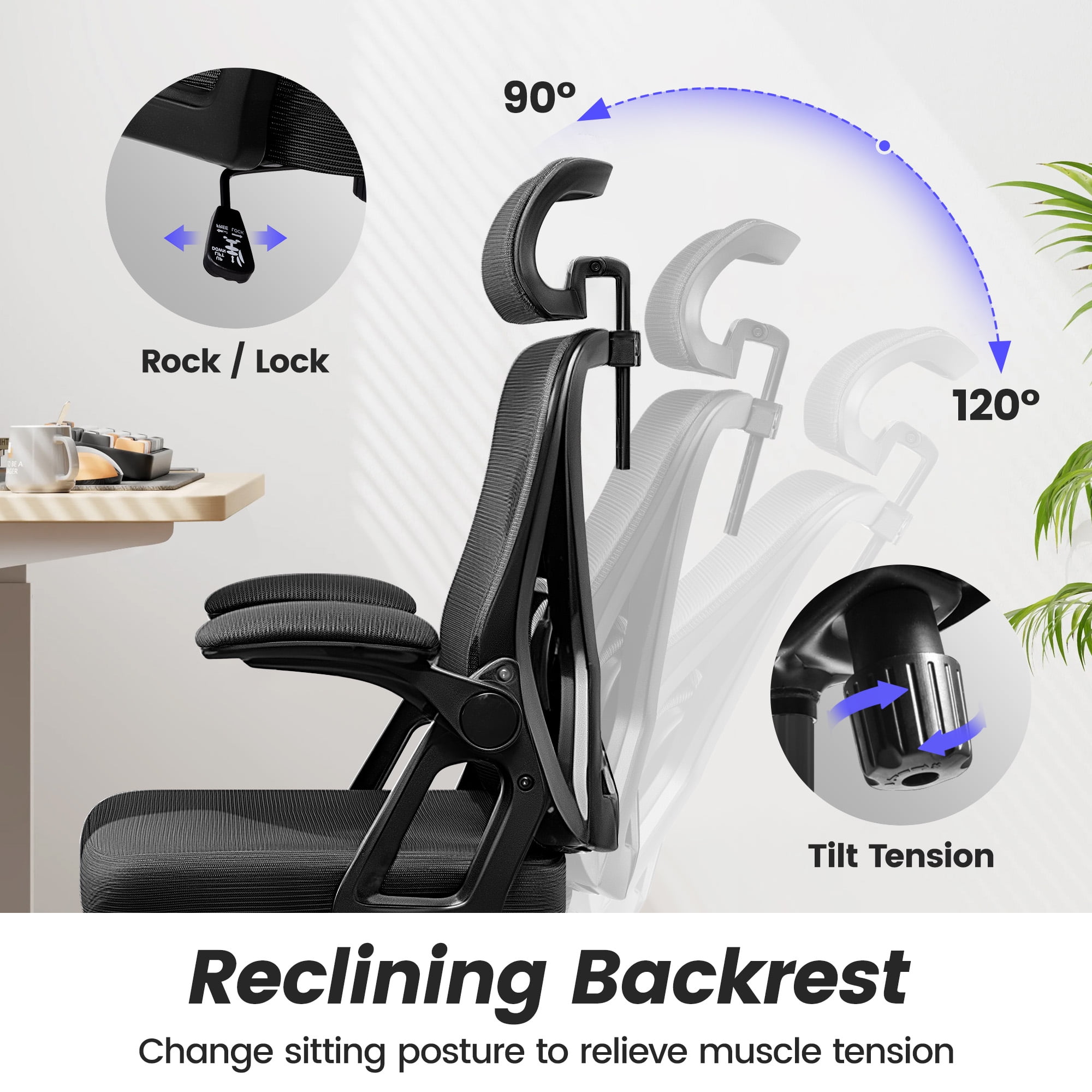 COOLHUT Ergonomic Office Chair, High Back Mesh Office Desk Chair with Headrest 500LBS, Executive Office Chair with Adjustable Aremrest, Home Office Swivel Desk Chair for Home Office, Black