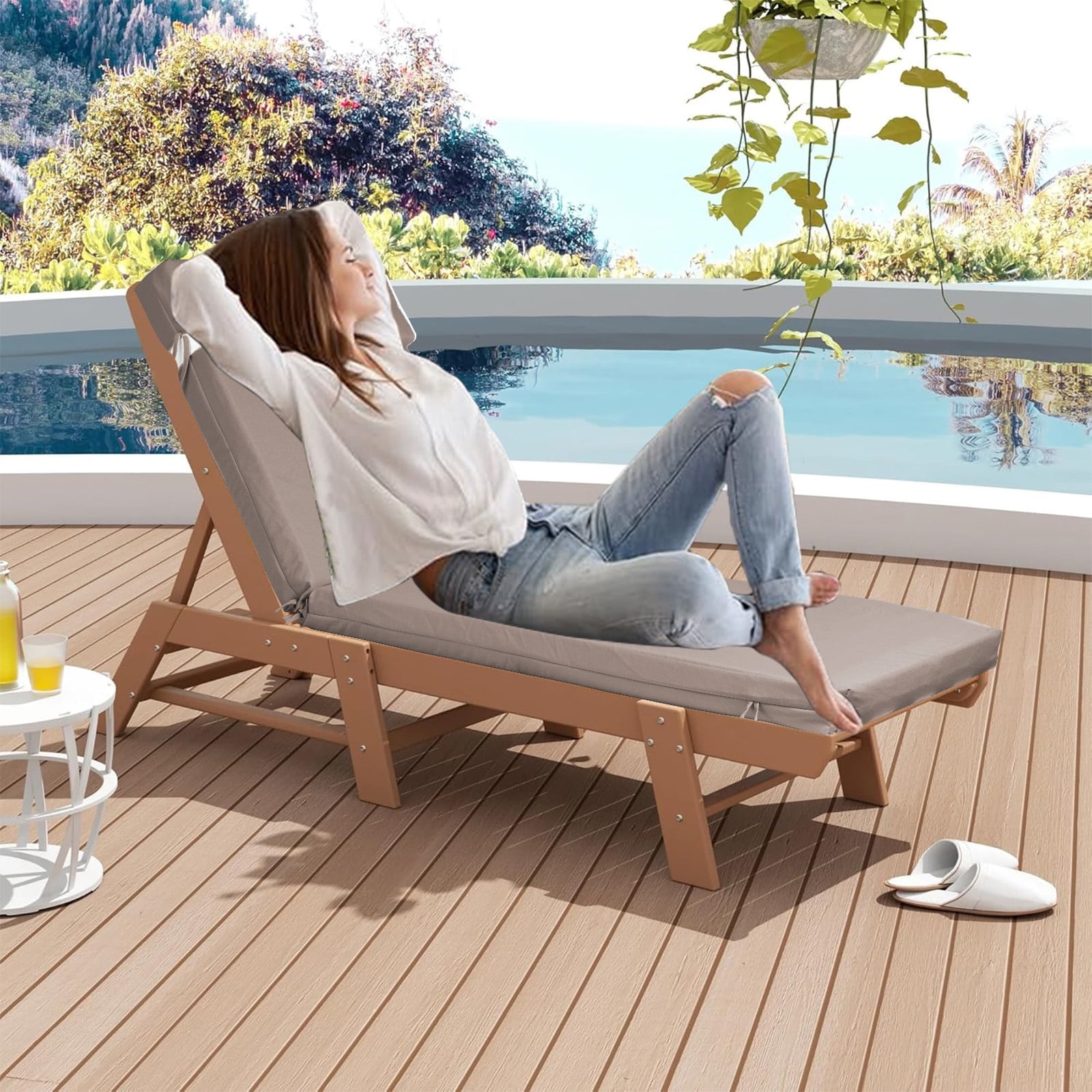 SDJPOI Outdoor Chaise Lounge Cushions Set of 2, 72" x 21" x 3" Thick Patio Furniture Replacement Cushions, Waterproof Lounge Chair Cushion with Headrest & Ties for Pool Beach