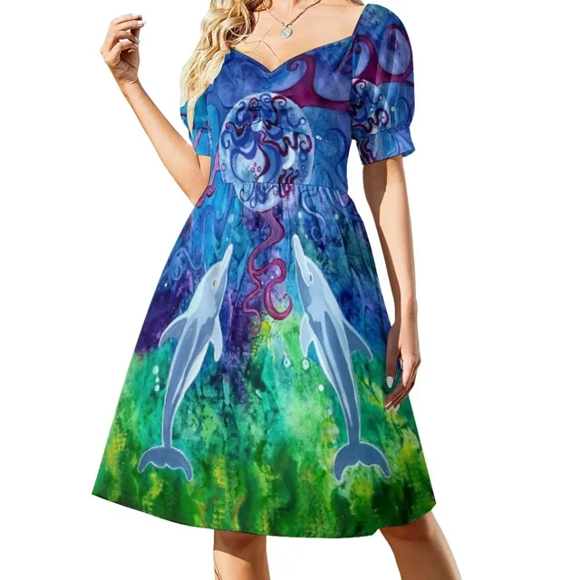 Vestido de manga corta Dolphin Gaze (cuadrado), vestidos elegantes de tallas grandes, vestidos de noche, vestido de novia elegante de lujo para invitadas.