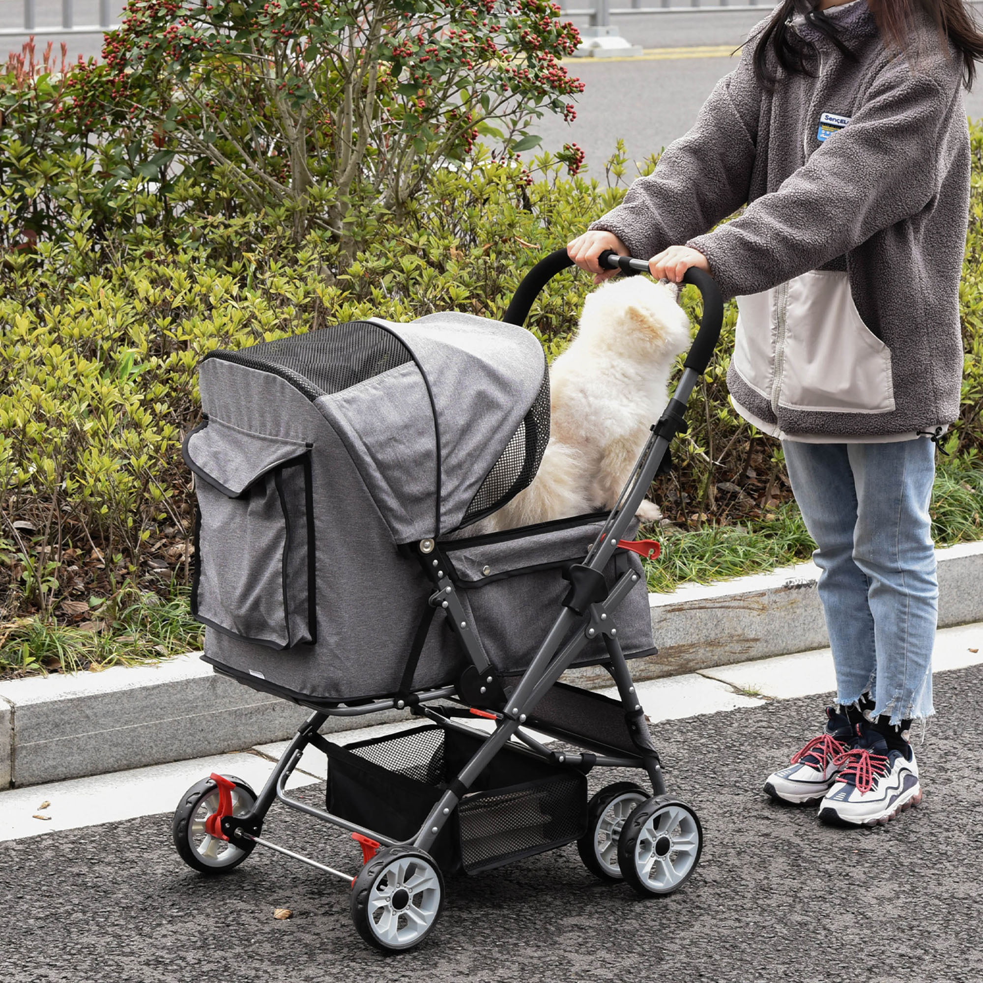 Blue Removable Liner Dog Strollers for Small Dogs Pet Stroller Cat Stroller for 2 Cats 3-Wheel Foldable Traveling Lightweight Puppy Stroller Doggie Pet Carriage with Cup Holder Mesh Windows 