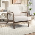 thumbnail image 3 of PAPROOS Accent Chair Set of 2, Mid-Century Modern Armchair with Solid Wood Frame and Pillow, Velvet Fabric Upholstered Reading Chair for Living Room Bedroom, White, 3 of 11