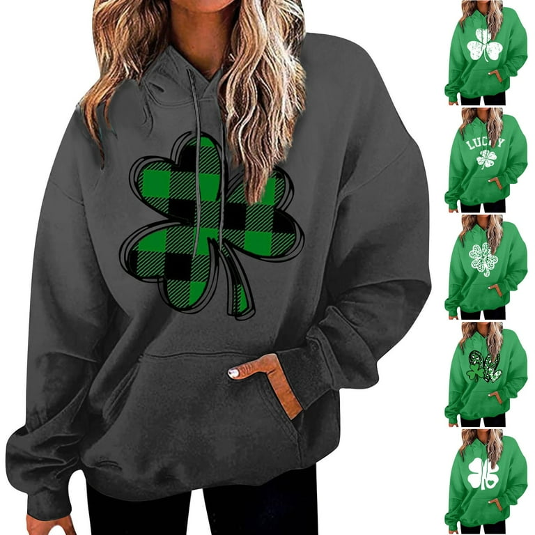 St. Patrick's Day Sweatshirt For Women Casual Long Sleeve Loose Fit Hoodie  Pullover Graphic Sweatshirt 