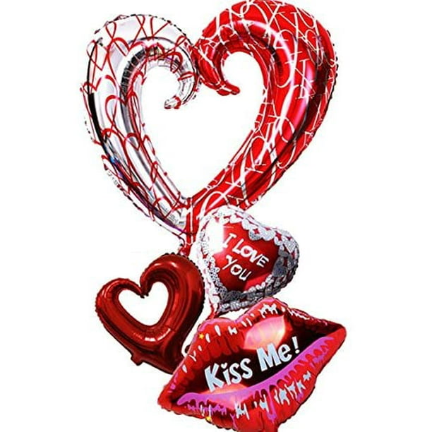 HTOOQ 4pcs Love Heart Foil Balloon I Love You KISS ME Mylar Balloons for Valentin s Day Engagement Wedding Party Decoration