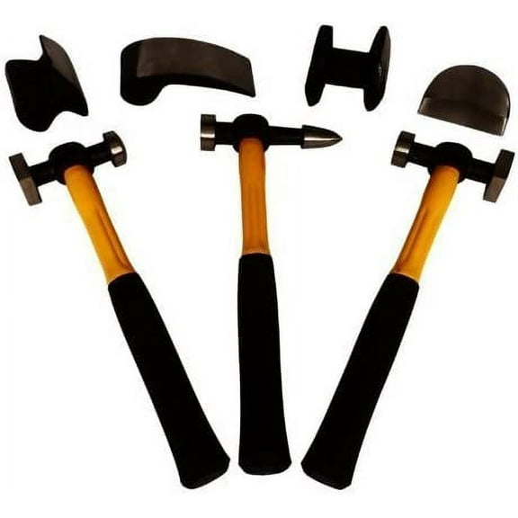 Auto Body Dent Repair Hammers for Any Car or Truck (7 Piece Kit with Dollies and Wedge)