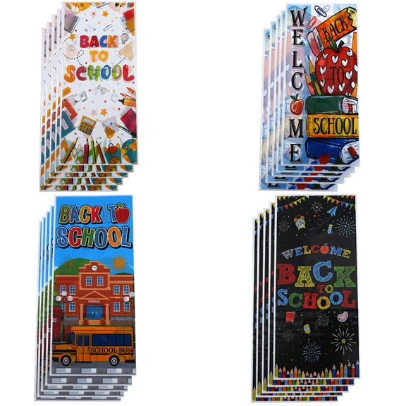Back to School Goodie Bags - 4 Assorted Styles Cellophane Bags with Twist Ties for Back to School Party Favor Classroom Supplies, Treats, and Seasonal Decorations(100pcs)