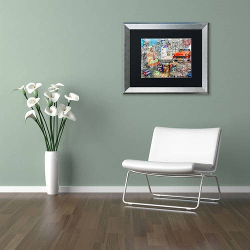 Trademark Fine Art "Red Taxi" Canvas Art by Alberto Lopez, Black Matte, Silver Frame
