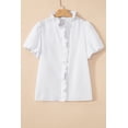 thumbnail image 4 of White Striped Ruffle Short Bubble Sleeve Shirt, 4 of 8