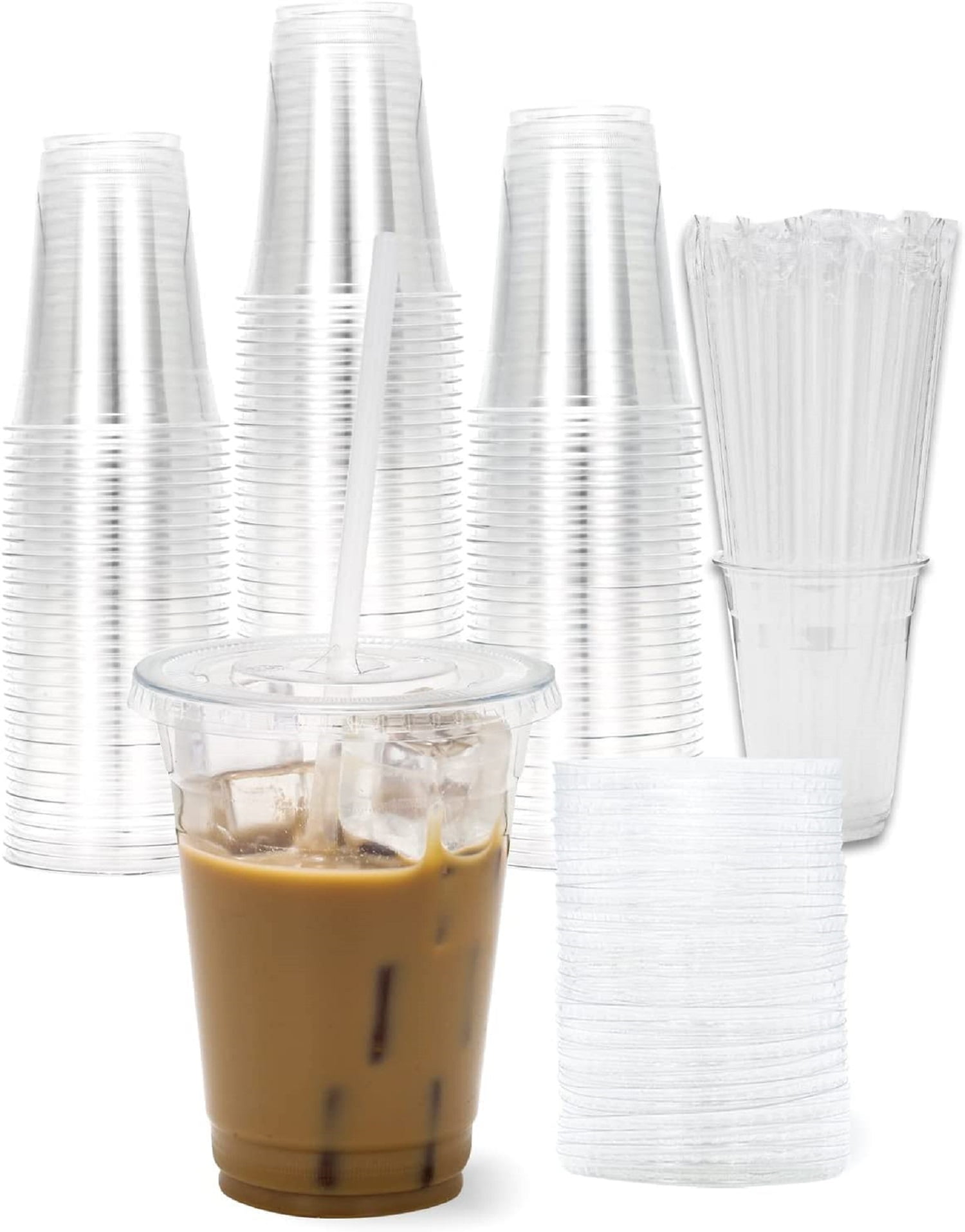 Plastic Cups with Lids - 12 oz - BPA-Free Clear Plastic Cups - Rolled Rim  Disposable Coffee Cups - C…See more Plastic Cups with Lids - 12 oz 