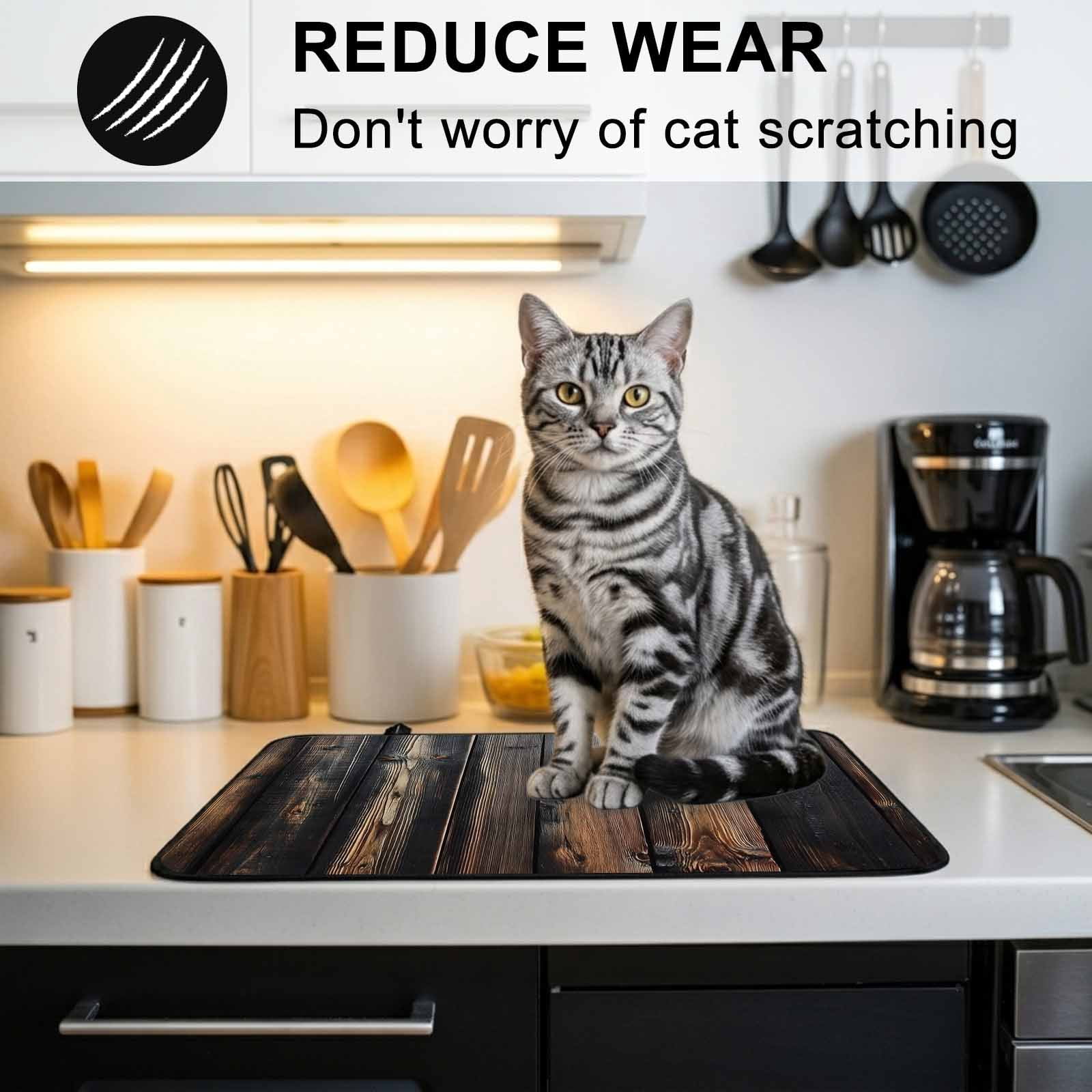 Black Brown Plank Stove Top Cover for Electric Stove, Heat-proof & Non Slip Glass Top Stove Cover Protector, Vintage Chic Wooden Grain Kitchen Flat Cooktop Rubber Mat 24x21 Inches