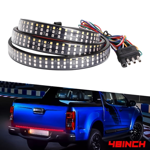 Xotic Tech 1pc 432-SMD 5-Functions Flowing LED Tailgate Strip Light for Turn Signal, Brake, Running, Reverse and Double Flash Compatible with Pickup Trucks Trailers RV Van, Amber/Red/White (48")