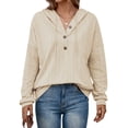 thumbnail image 5 of NFTOEIULA Women Button V Neck Long Sleeve Drawstring Jacquard Hood Sweatshirt, 5 of 7