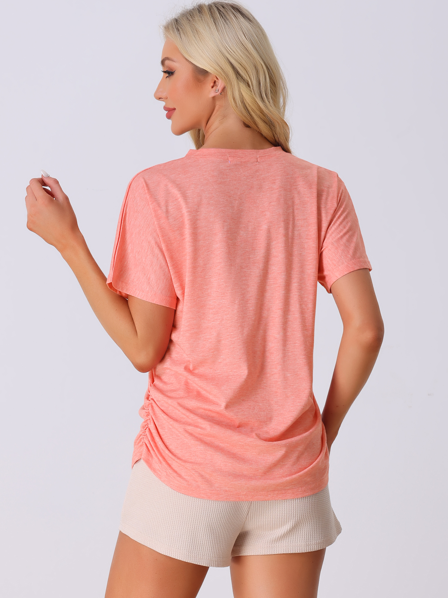 DARING DIVA Pajama Comfy Pajama V-Neck Short Sleeve Sleep Tops XS Pink