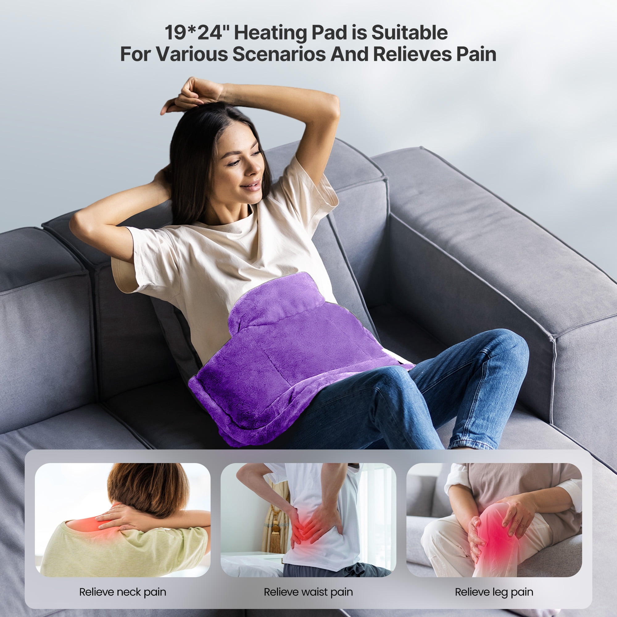 RENPHO Extra Large Heating Pad for Shoulders Neck and Back, 9 Temperature Settings, FSA HSA Eligible, 19"x 24", Mothers Day Gifts for Women Men, Purple