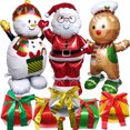 thumbnail image 2 of Globo de pie con temática navideña, lindo muñeco de nieve de dibujos animados, Papá Noel, hombre de jengibre, caja de regalo, globo, decoración para fiesta de Navidad, 2 of 5