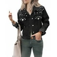 thumbnail image 2 of Breezora Women's Distressed Denim Jacket with Beaded Details Short Casual Top for Everyday Wear XXXXXXL Size Black, 2 of 8