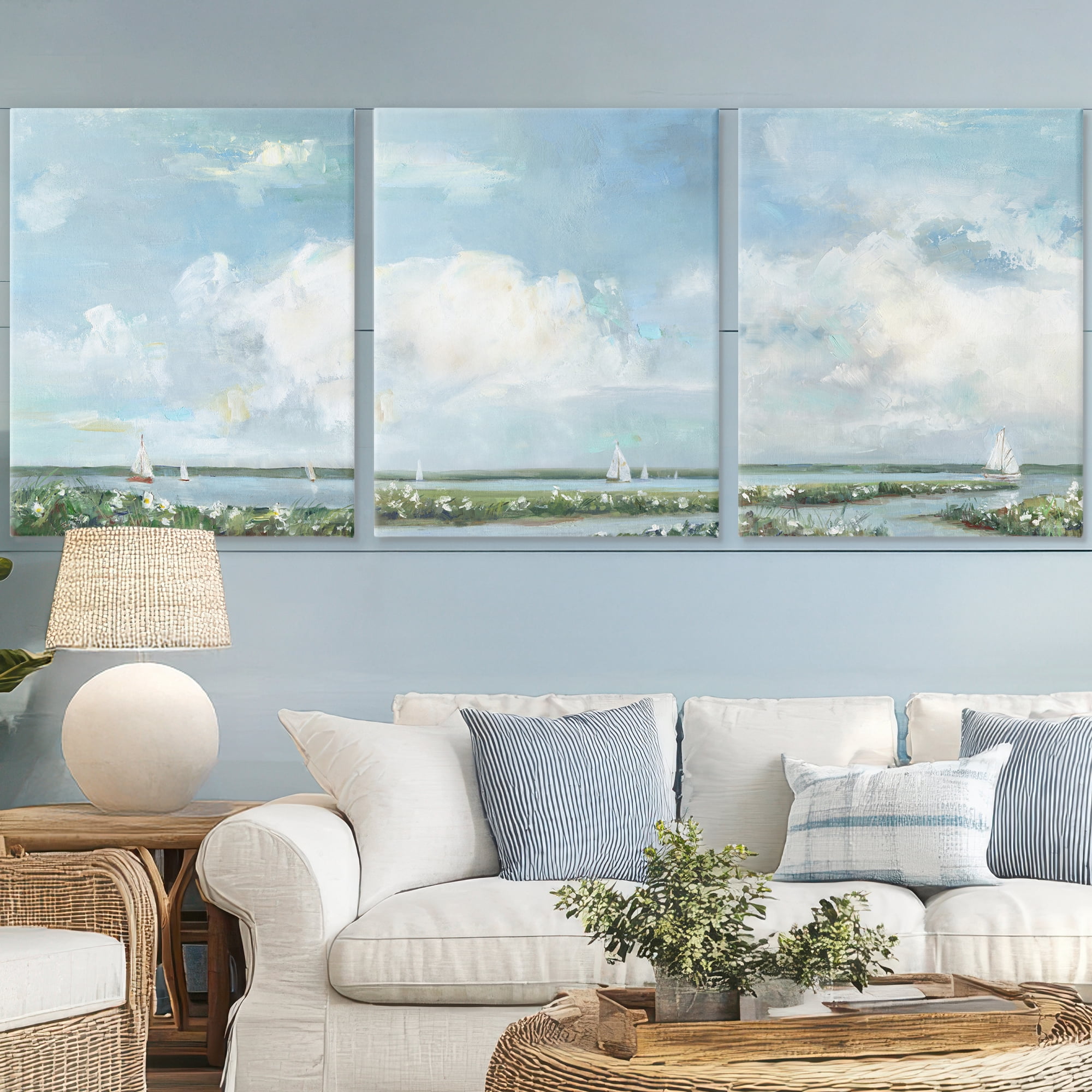 Stupell Industries Daisies Along Calm Coastline 3 Piece Canvas Wall Art Set, design by Sally Swatland
