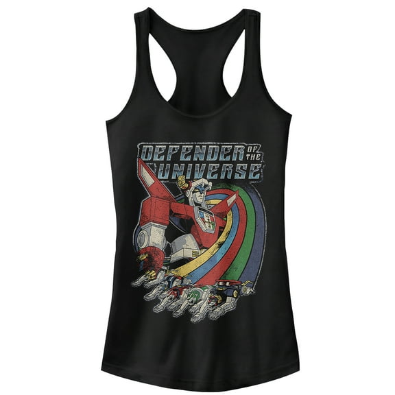 Junior's Voltron: Defender of the Universe Retro Rainbow Lions  Racerback Tank Top Black Medium