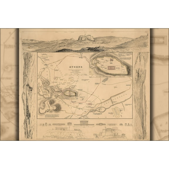 24"x36" Gallery Poster, map of athens greece 1832