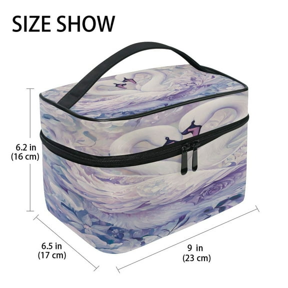DIXRUYEE Train Case Cosmetics Organizer Fashion Swans in Harmony Printed Size: 9x6.2x6.5 in