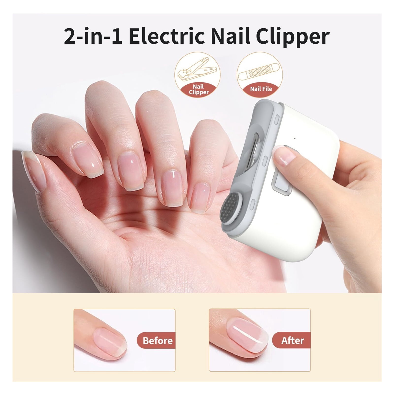 Automatic Nail Clipper, 2 in-1 Electric Nail Clipper and Nail Polisher, Electric Baby Nail Clippers with Light,USB Rechargeable Suitable for Travel, Daily Use