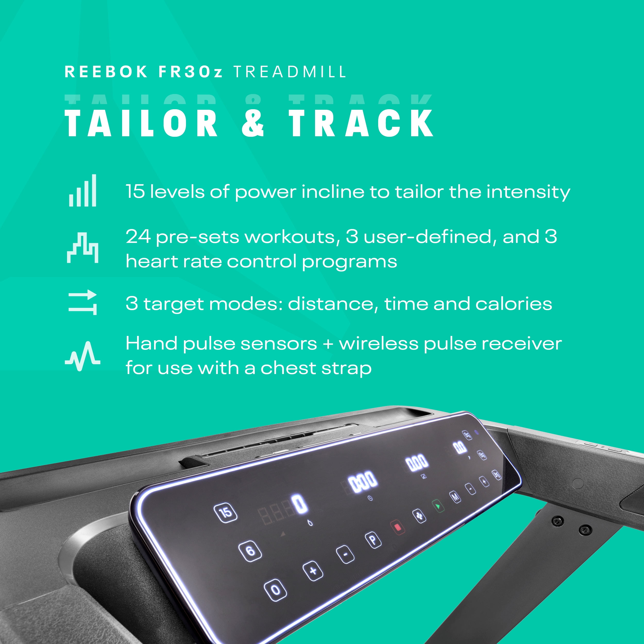 Reebok FR30z Floatride Treadmill - Black with Incline, Bluetooth, Walking or Running, 4 HP, 12.4 MPH, 330 lb. Capacity