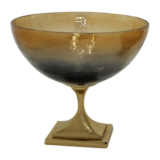 Sagebrook Home Glass, 11" Bowl with Metal Stand, Champagne